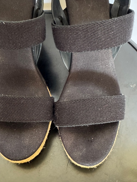 Tory Burch Canvas Wedge Espadrille Leather Strap Size 9.5 Black main image 8